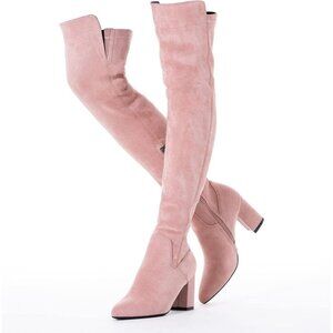 Women Pink/3 Inch Heel Faux Suede Over The Knee Thigh High Low Block Heel Boot